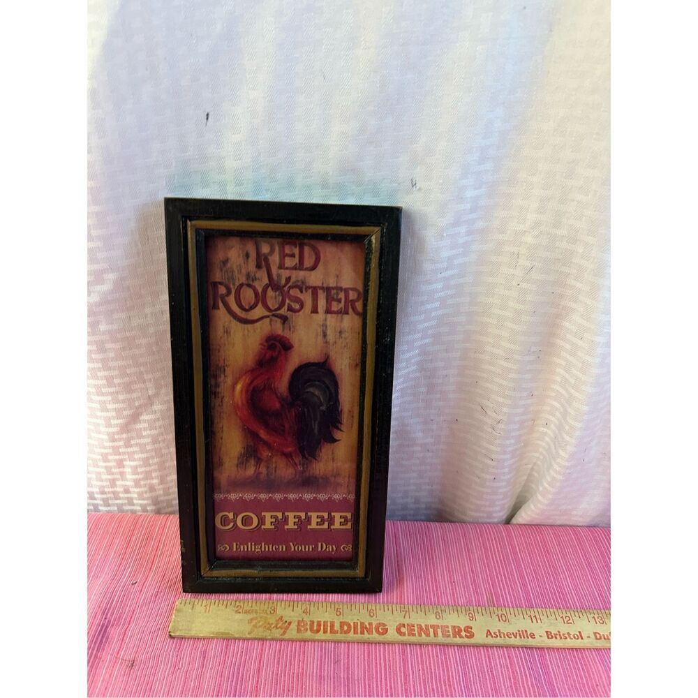 Rooster red wall decor Framed Farm House Style 6.5"x12"‎